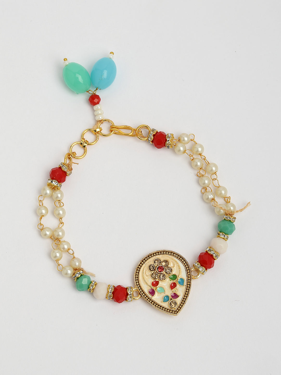 Set Of 2 Multicolor Stone-Studded & Beaded Bhaiya Bhabhi Rakhi With Roli Chawal