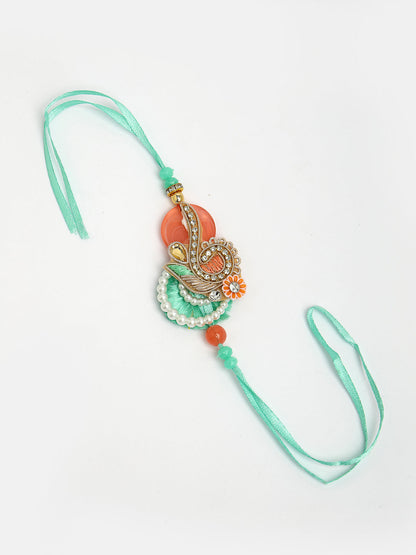 Set Of 2 Multicolor Stone-Studded & Beaded Bhaiya Bhabhi Rakhi With Roli Chawal