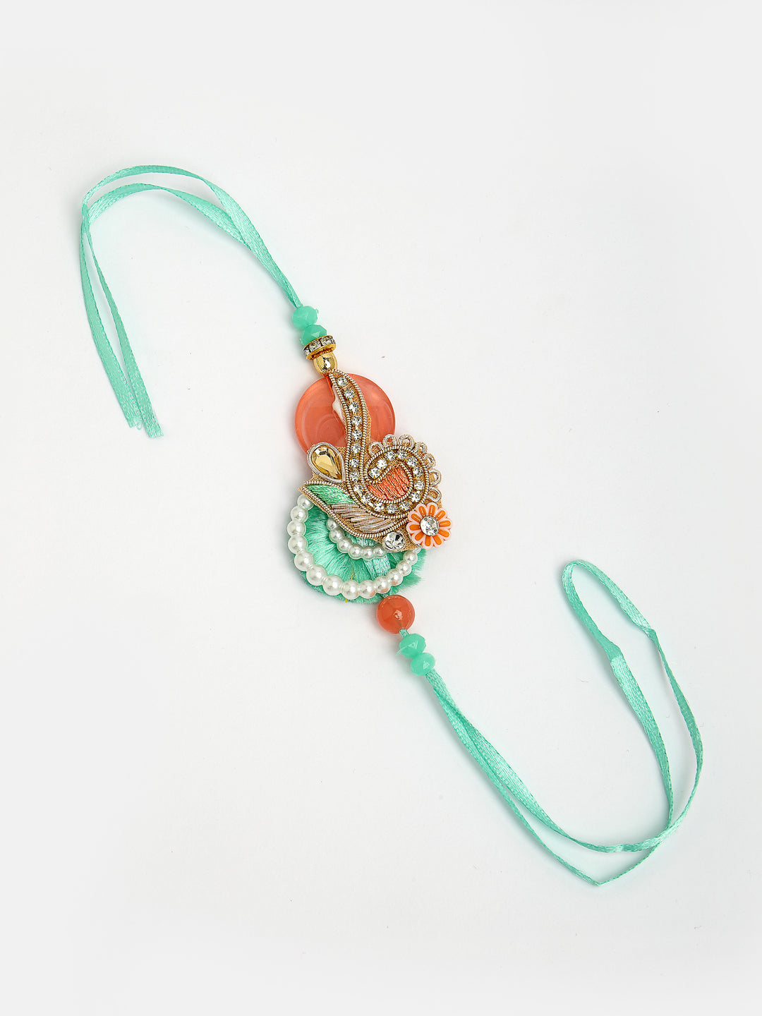 Set Of 2 Multicolor Stone-Studded & Beaded Bhaiya Bhabhi Rakhi With Roli Chawal