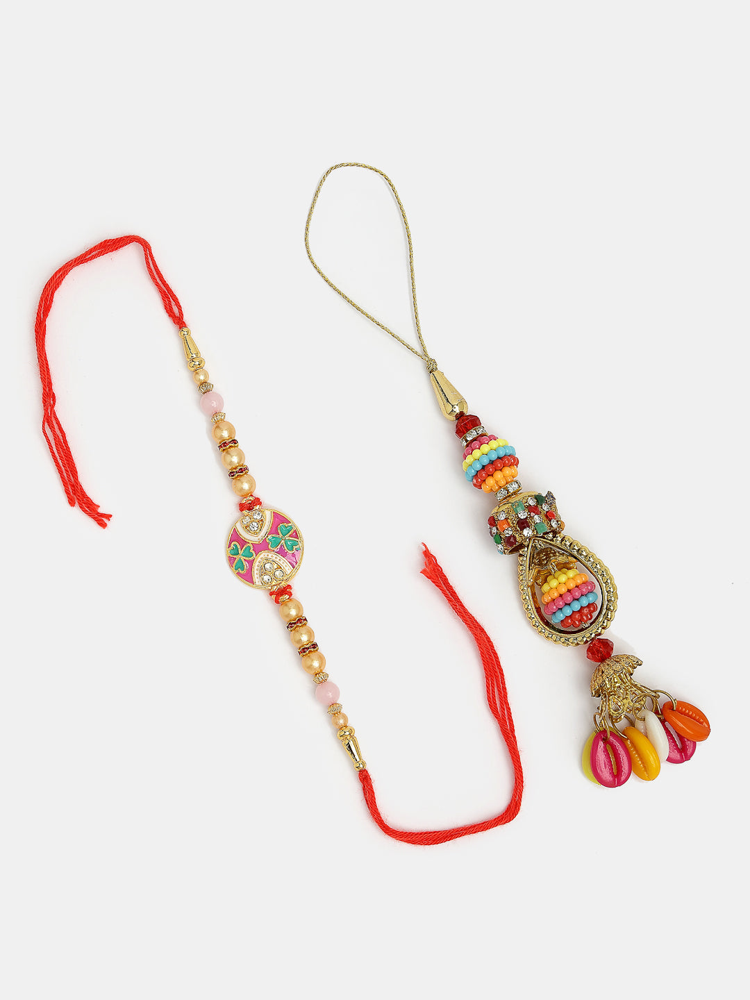 Set Of 2 Multicolor Artificial Beads Bhaiya Bhabhi Rakhi With Roli Chawal & Chocolate