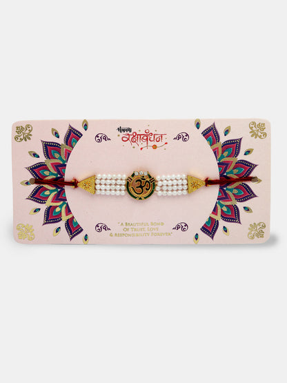 Set Of 2 White Pearl Bhaiya Bhabhi Rakhi With Roli Chawal