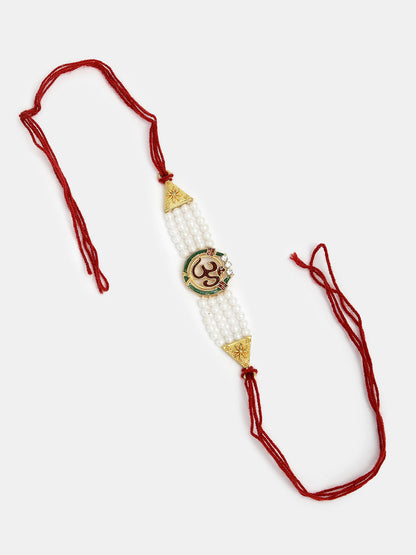 Set Of 2 White Pearl Bhaiya Bhabhi Rakhi With Roli Chawal