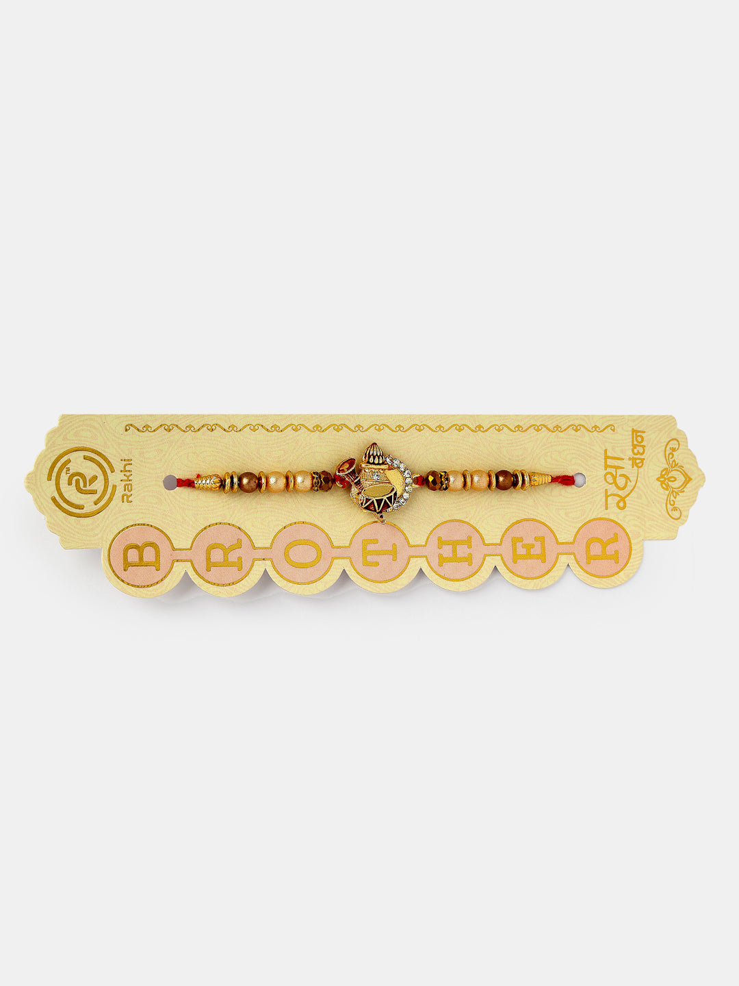 Set Of 2 Gold Artificial Beads Bhaiya Bhabhi Rakhi With Roli Chawal