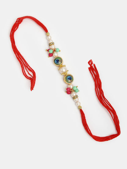 Set Of 2 Multicolor Artificial Beads Bhaiya Bhabhi Rakhi With Roli Chawal