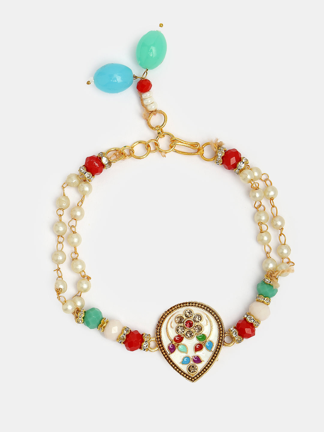 Set Of 2 Multicolor Artificial Beads Bhaiya Bhabhi Rakhi With Roli Chawal