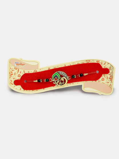 Set Of 2 Multicolor Peacock Design Bhaiya Bhabhi Rakhi With Roli Chawal & Chocolate