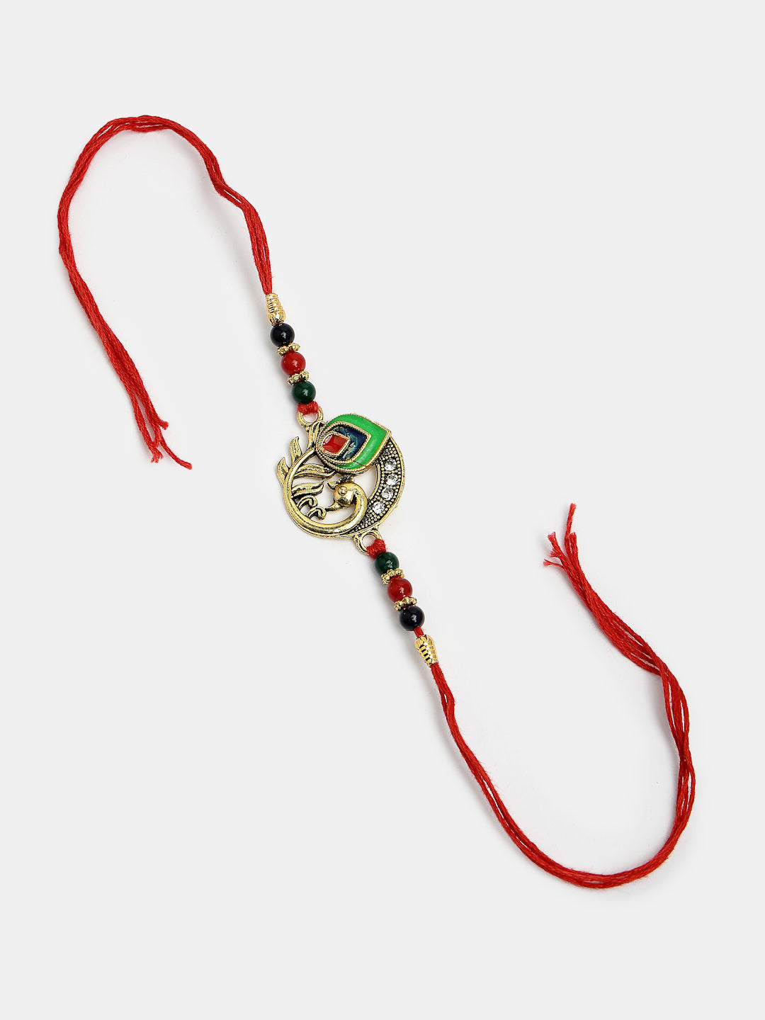Set Of 2 Multicolor Peacock Design Bhaiya Bhabhi Rakhi With Roli Chawal