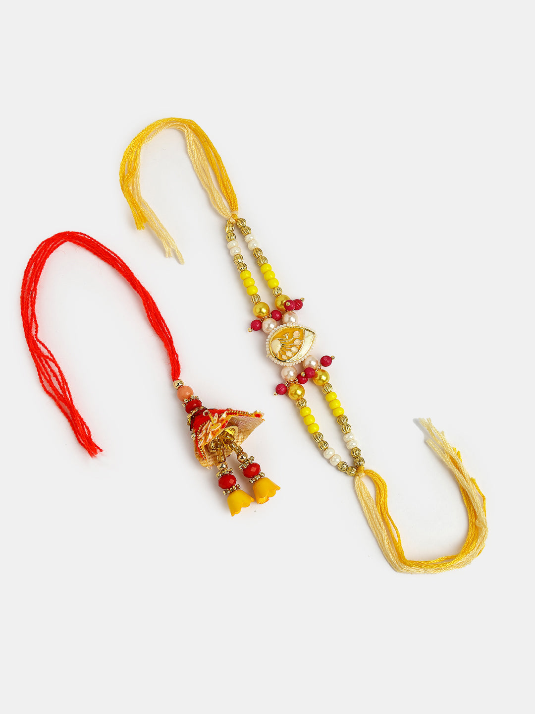 Set Of 2 Yellow Peacock Design Bhaiya Bhabhi Rakhi With Roli Chawal & Chocolate