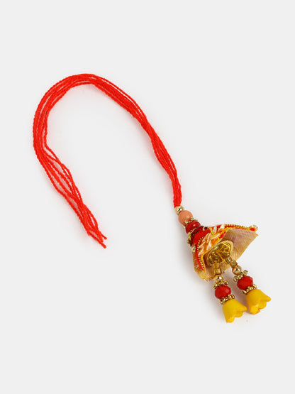 Set Of 2 Yellow Peacock Design Bhaiya Bhabhi Rakhi With Roli Chawal & Chocolate