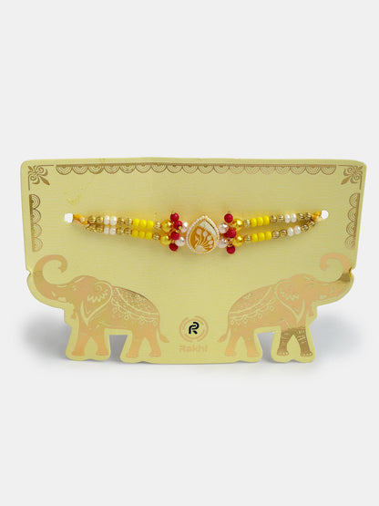 Set Of 2 Yellow Peacock Design Bhaiya Bhabhi Rakhi With Roli Chawal