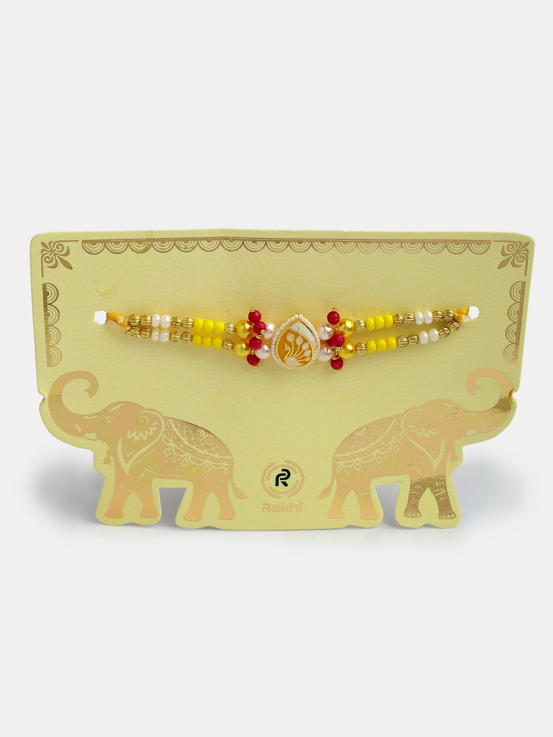 Set Of 2 Yellow Peacock Design Bhaiya Bhabhi Rakhi With Roli Chawal