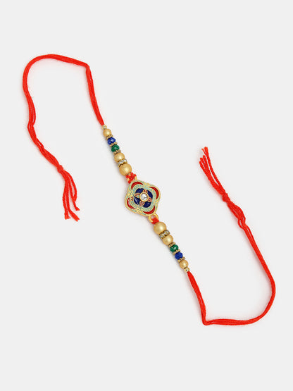 Set Of 2 Multicolor Beaded Bhaiya Bhabhi Rakhi With Roli Chawal