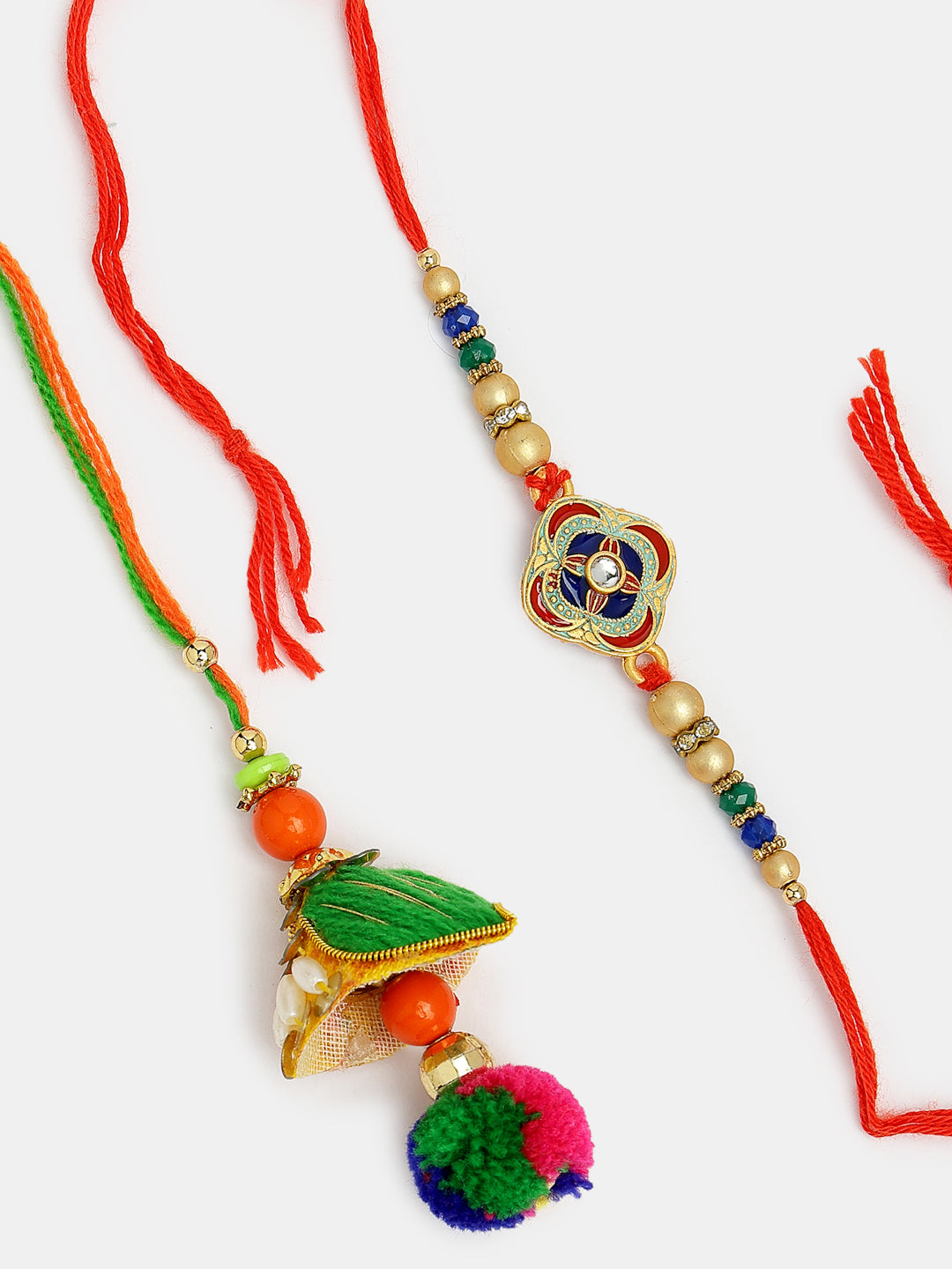 Set Of 2 Multicolor Beaded Bhaiya Bhabhi Rakhi With Roli Chawal
