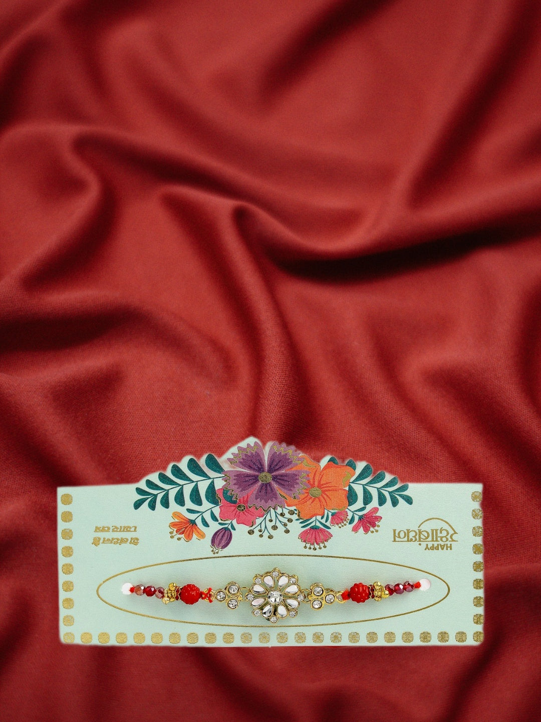 Gold-Toned Stone-Studded Rakhi With Roli Chawal & Chocolate