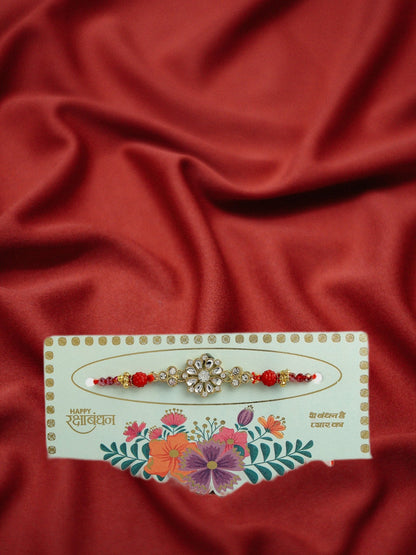 Gold-Toned Stone-Studded Rakhi With Roli Chawal