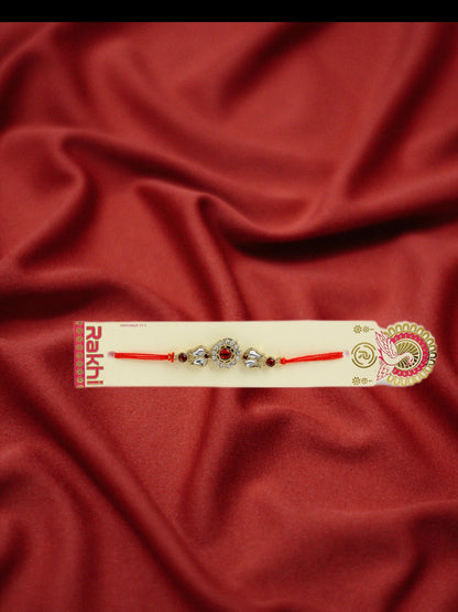 Gold-Toned Stone-Studded Rakhi With Roli Chawal & Chocolate