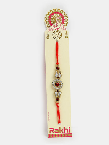 Gold-Toned Stone-Studded Rakhi With Roli Chawal & Chocolate