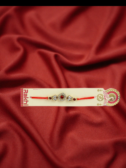 Gold-Toned Stone-Studded Rakhi With Roli Chawal