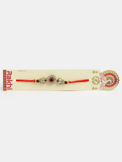 Set Of 2 Gold-Toned Stone-Studded Rakhi With Roli Chawal & Chocolate