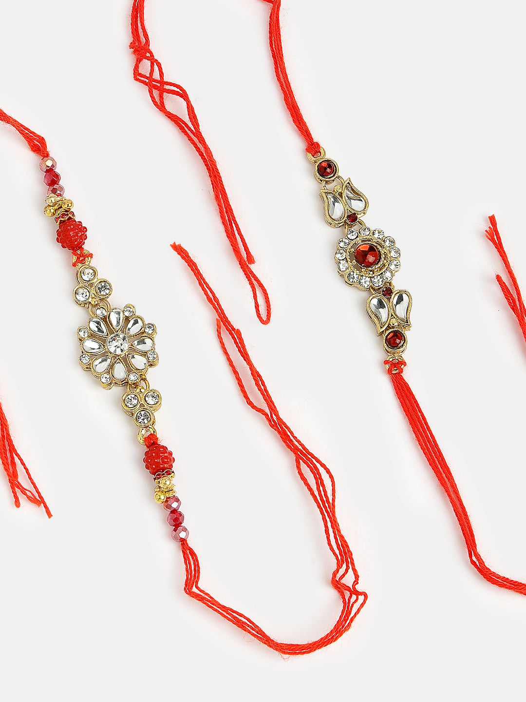 Set Of 2 Gold-Toned Stone-Studded Rakhi With Roli Chawal & Chocolate