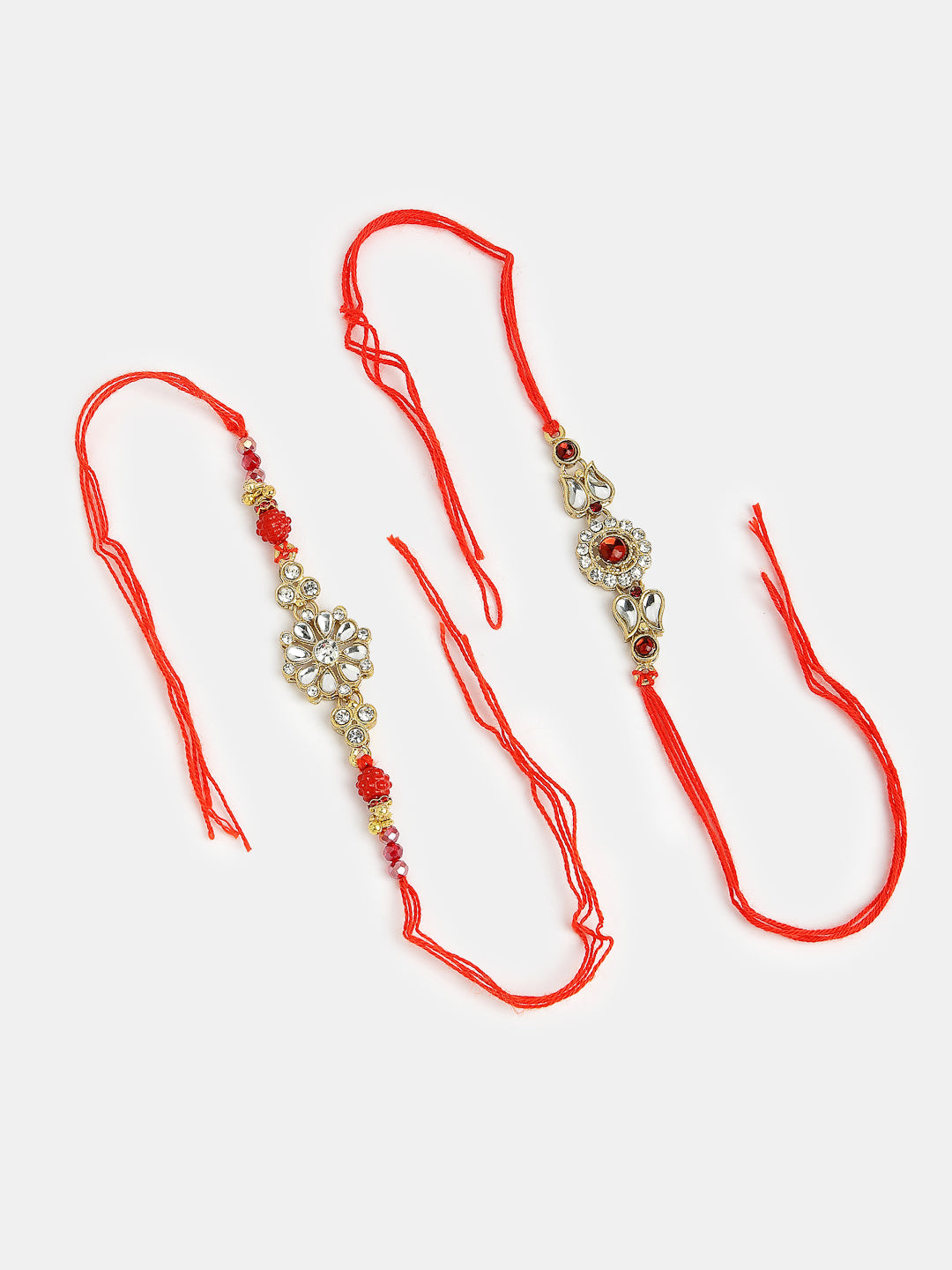 Set Of 2 Gold-Toned Stone-Studded Rakhi With Roli Chawal & Chocolate