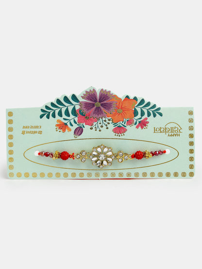 Set Of 2 Gold-Toned Stone-Studded Rakhi With Roli Chawal