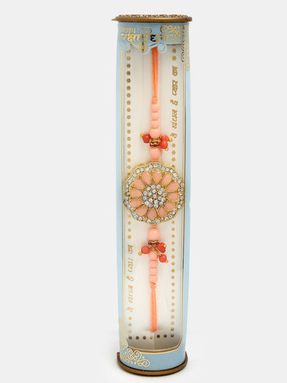 Pink Stone-Studded Rakhi With Roli Chawal