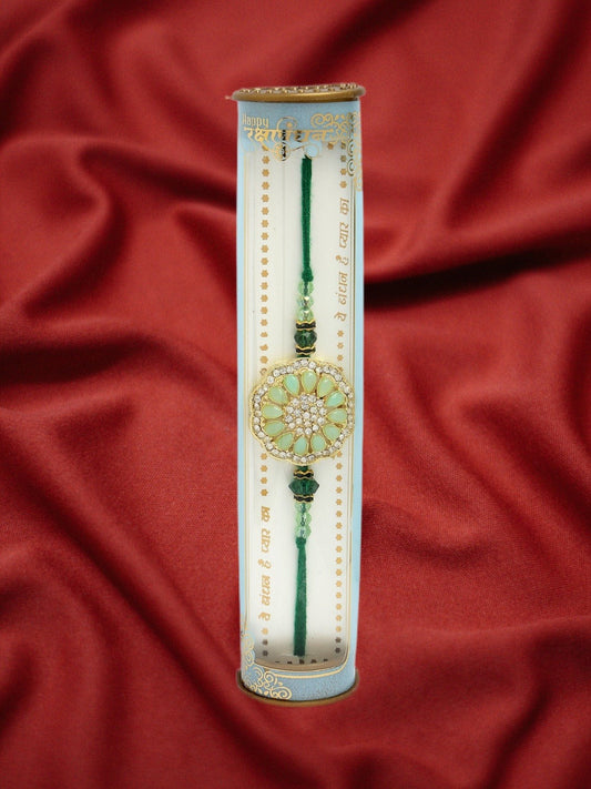 Green Stone-Studded Rakhi With Roli Chawal