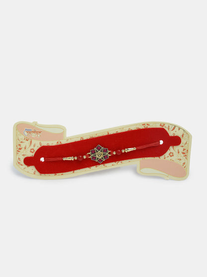 Set Of 4 Multicolor Stone-Studded Rakhi With Roli Chawal & Chocolate
