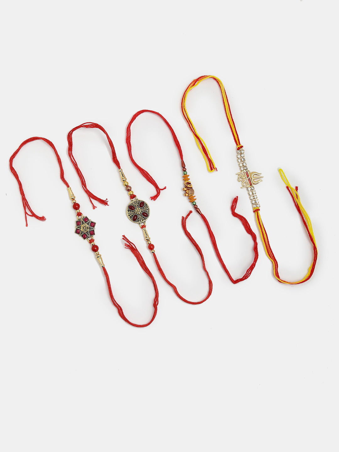 Set Of 4 Multicolor Stone-Studded Rakhi With Roli Chawal & Chocolate