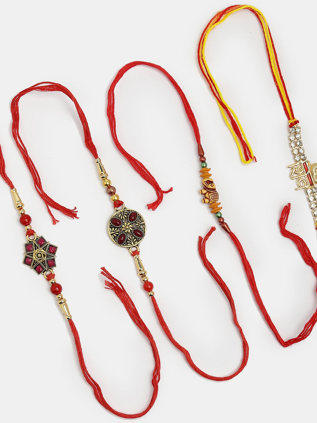 Set Of 4 Multicolor Stone-Studded Rakhi With Roli Chawal