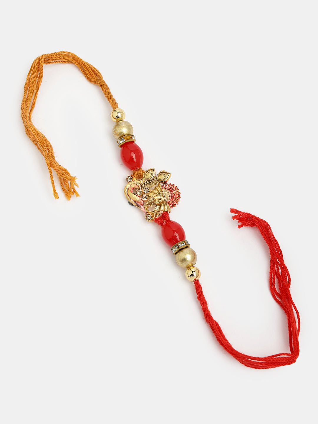 Set Of 4 Multicolor Stone-Studded Ganesh Rakhi With Roli Chawal