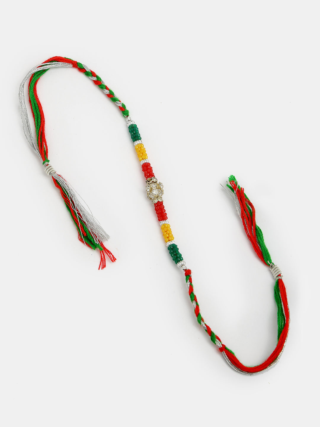 Set Of 4 Multicolor Artificial Stone And Beads Rakhi With Roli Chawal & Chocolate