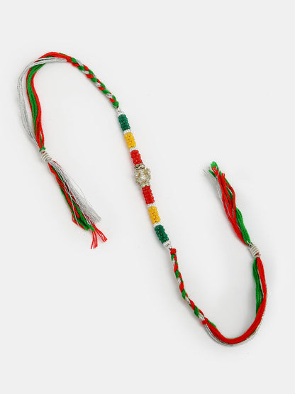 Set Of 4 Multicolor Artificial Stone And Beads Rakhi With Roli Chawal & Chocolate
