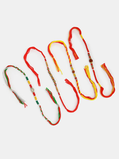 Set Of 4 Multicolor Artificial Stone And Beads Rakhi With Roli Chawal