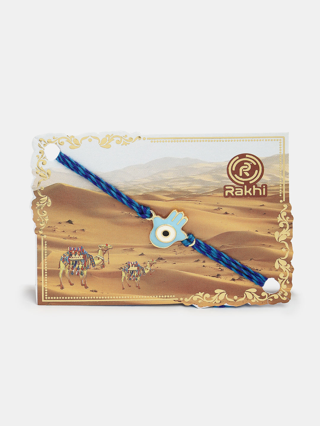 Set Of 4 Blue Evil Eye Charm Rakhi With Roli Chawal & Chocolate