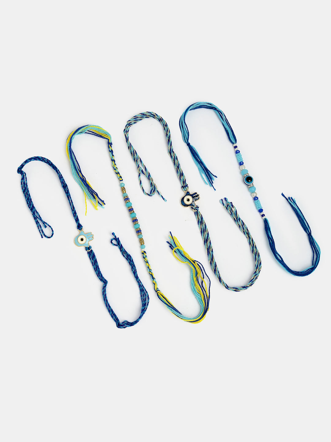 Set Of 4 Blue Evil Eye Charm Rakhi With Roli Chawal & Chocolate
