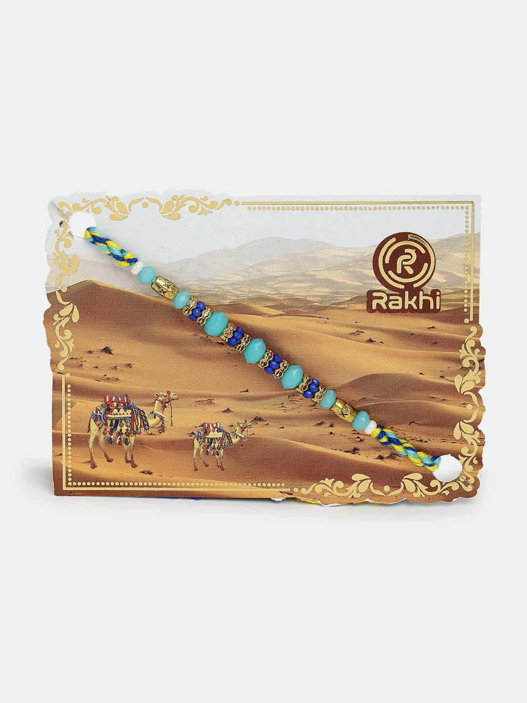 Set Of 4 Blue Evil Eye Charm Rakhi With Roli Chawal