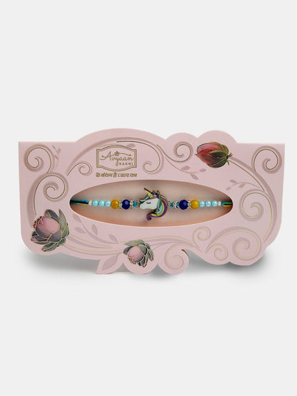 Set Of 4 Multicolor Evil Eye & Artificial Stone And Beads Rakhi With Roli Chawal & Chocolate