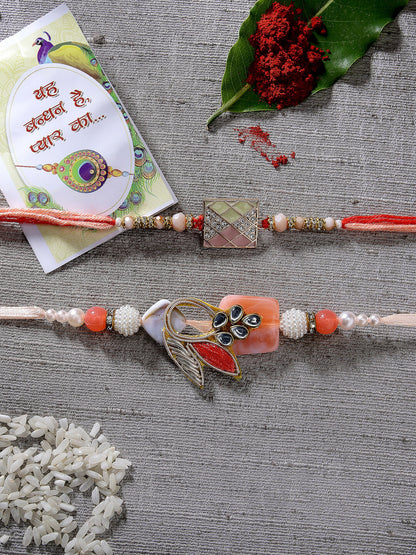 Set Of 2 Multicolor Stone-Studded Rakhi With Roli Chawal & Chocolate