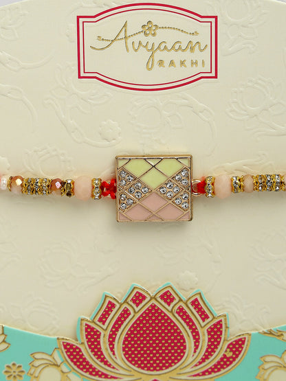 Set Of 2 Multicolor Stone-Studded Rakhi With Roli Chawal