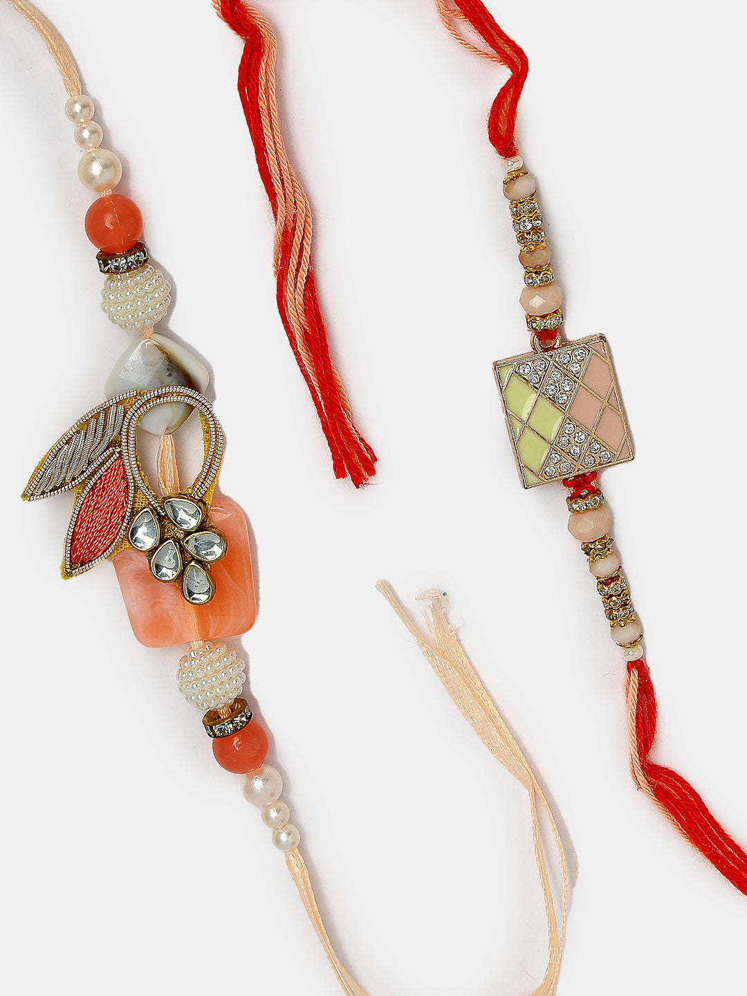 Set Of 2 Multicolor Stone-Studded Rakhi With Roli Chawal