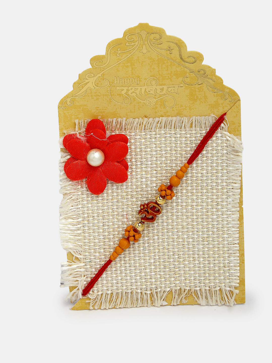Set Of 2 Gold-Toned Ganesha Stone-Studded Rakhi With Roli Chawal & Chocolate