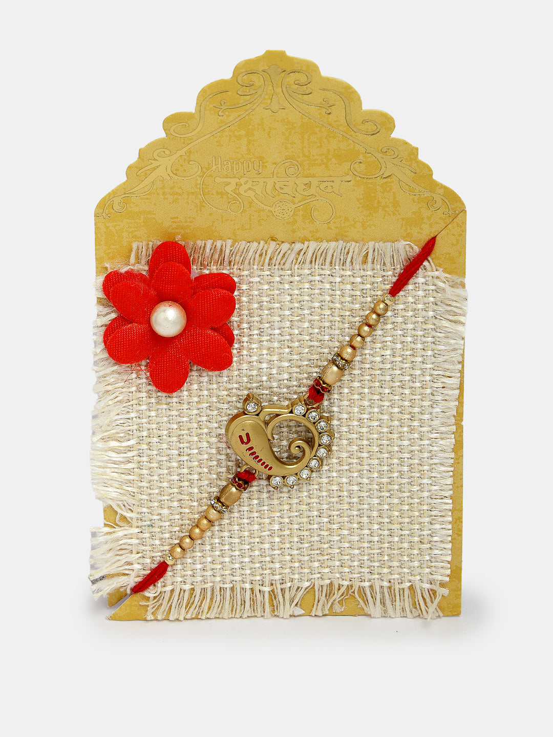 Set Of 2 Gold-Toned Ganesha Stone-Studded Rakhi With Roli Chawal