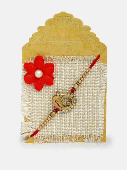 Set Of 2 Gold-Toned Ganesha Stone-Studded Rakhi With Roli Chawal