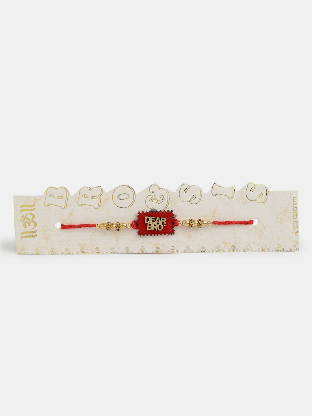 Set Of 4 Gold-Toned Stone-Studded & Beaded Rakhi With Roli Chawal & Chocolate