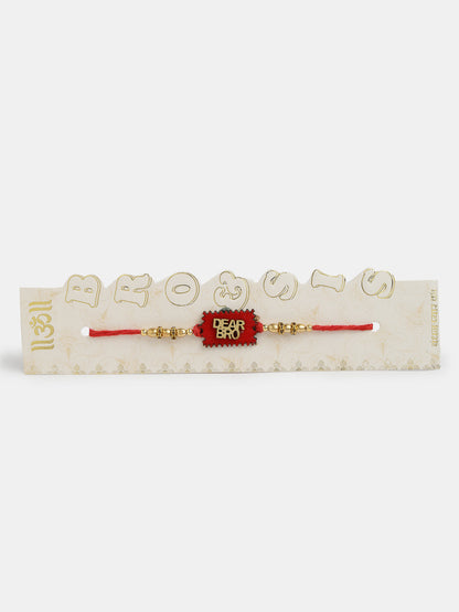 Set Of 4 Gold-Toned Stone-Studded & Beaded Rakhi With Roli Chawal & Chocolate