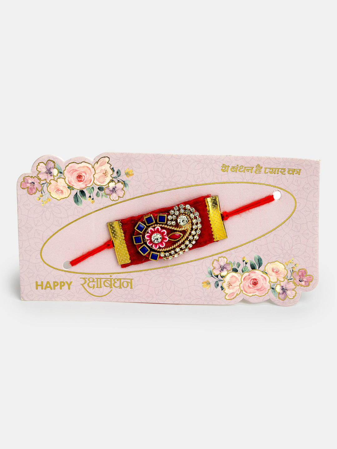 Red Stone-Studded Rakhi With Roli Chawal & Chocolate