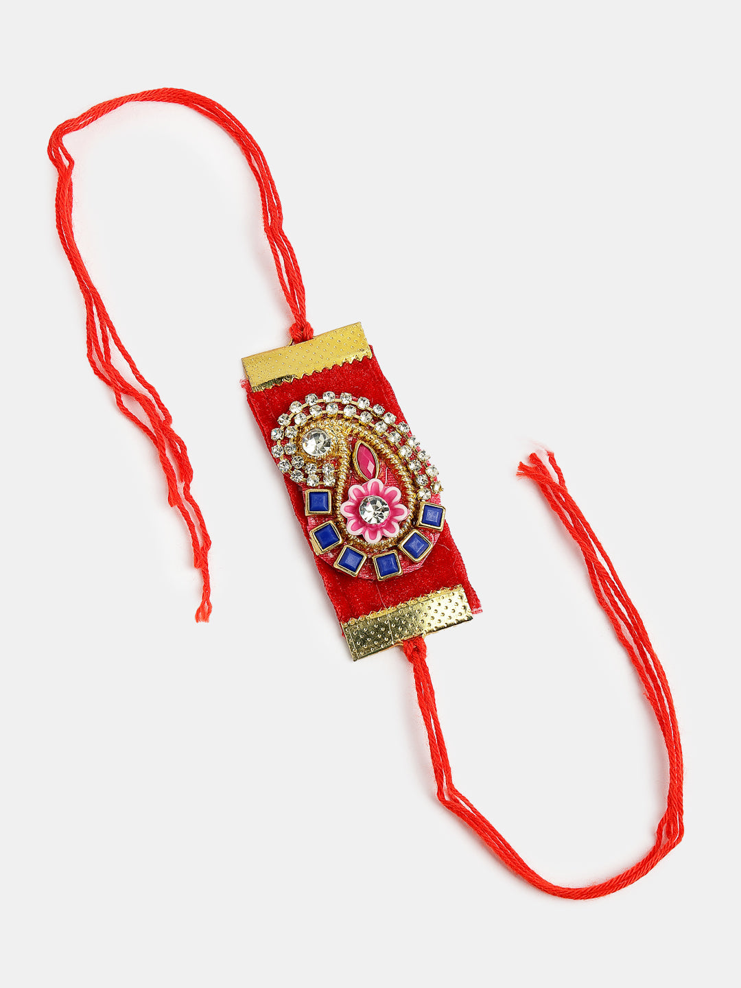 Red Stone-Studded Rakhi With Roli Chawal & Chocolate