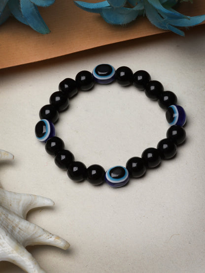 Black Evil Eye Elasticated Rakhi With Roli Chawal
